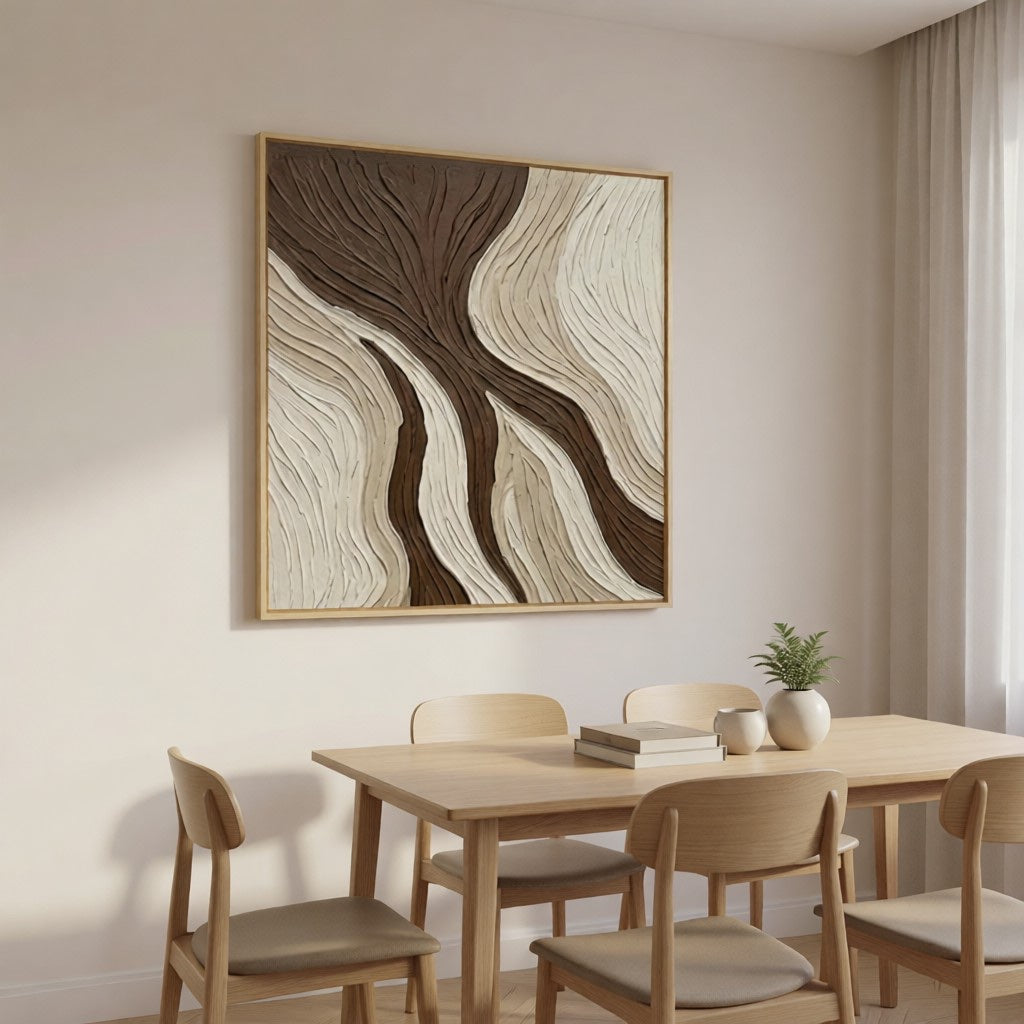 Organic Flow 3D Textured Abstract Wall Art styled in a refined neutral room setting to show wall scale, calm proportion, and interior decor mood.