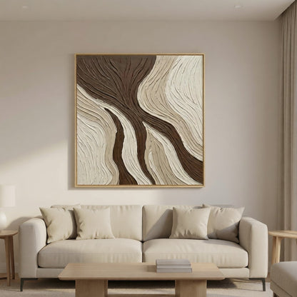 Organic Flow 3D Textured Abstract Wall Art styled in a refined neutral room setting to show wall scale, calm proportion, and interior decor mood.