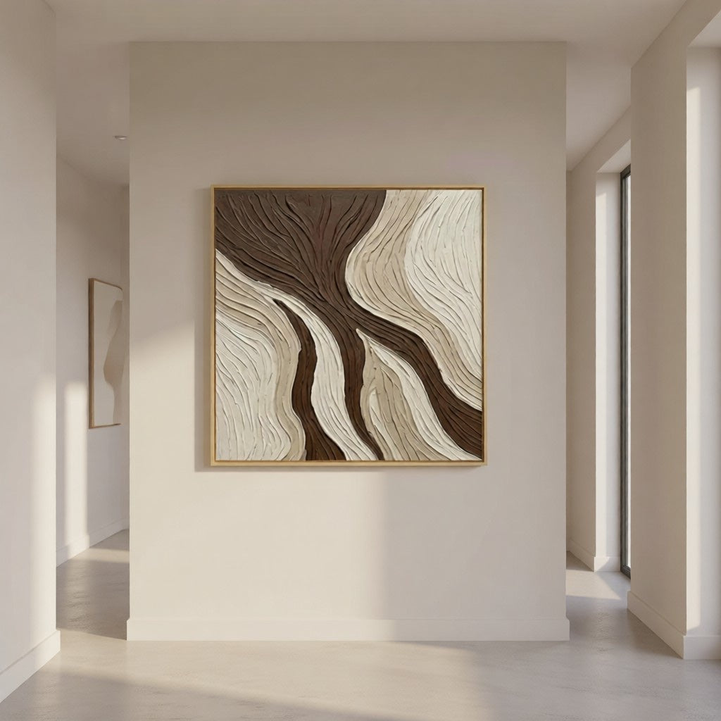 Organic Flow 3D Textured Abstract Wall Art styled in a refined neutral room setting to show wall scale, calm proportion, and interior decor mood.