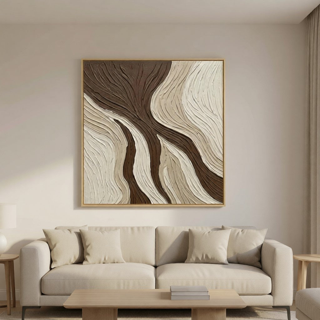 Organic Flow 3D Textured Abstract Wall Art styled in a refined neutral room setting to show wall scale, calm proportion, and interior decor mood.