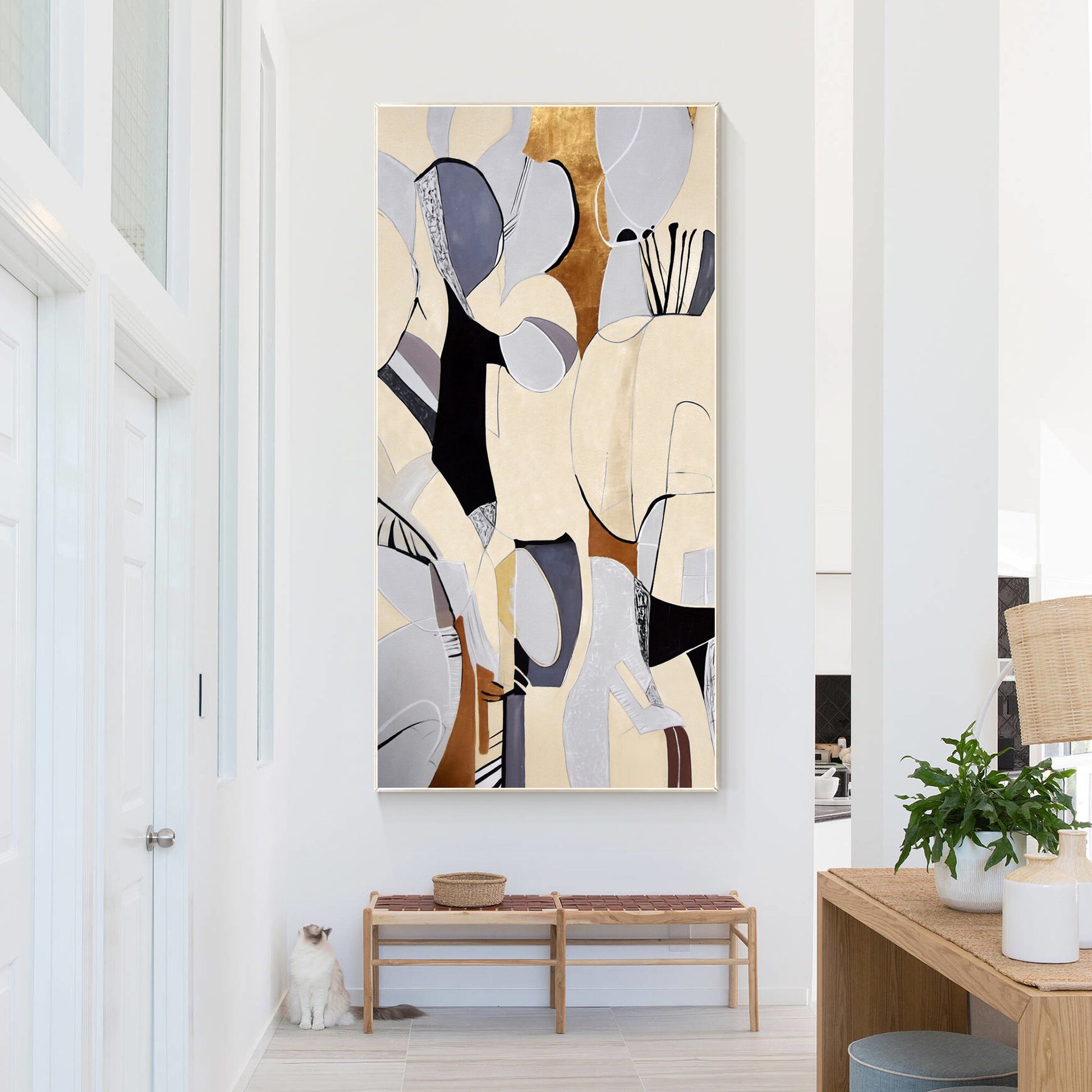 Organic Shape Abstract Painting: Beige Geometric Wall Art #2