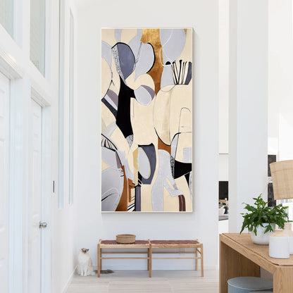 Organic Shape Abstract Painting: Beige Geometric Wall Art #2