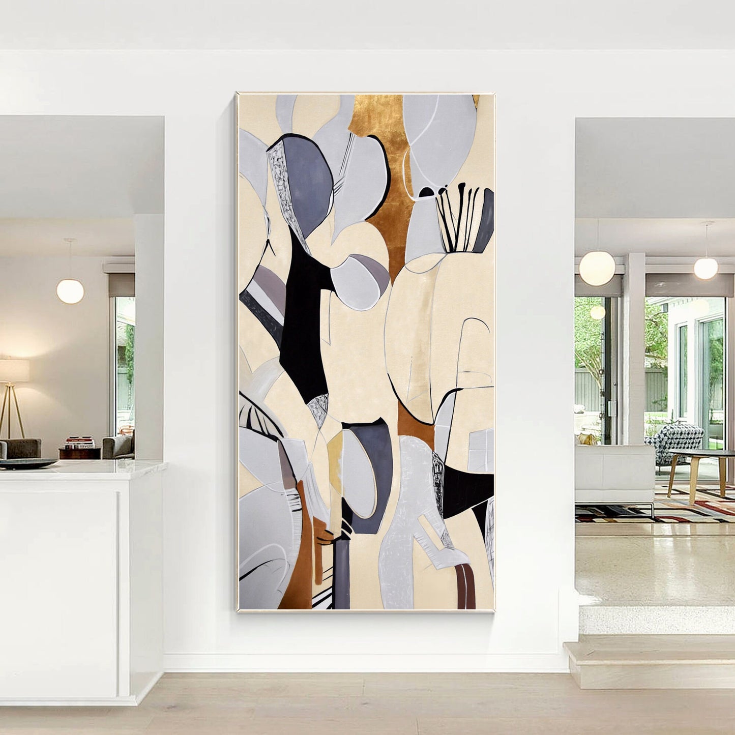 Organic Shape Abstract Painting: Beige Geometric Wall Art #3