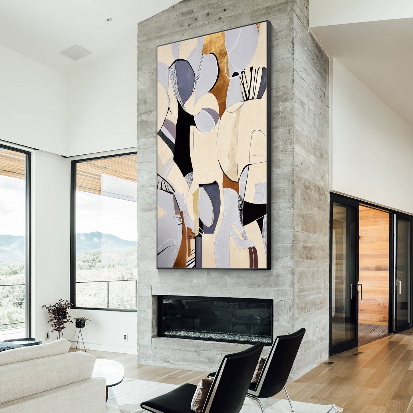 Organic Shape Abstract Painting: Beige Geometric Wall Art #4
