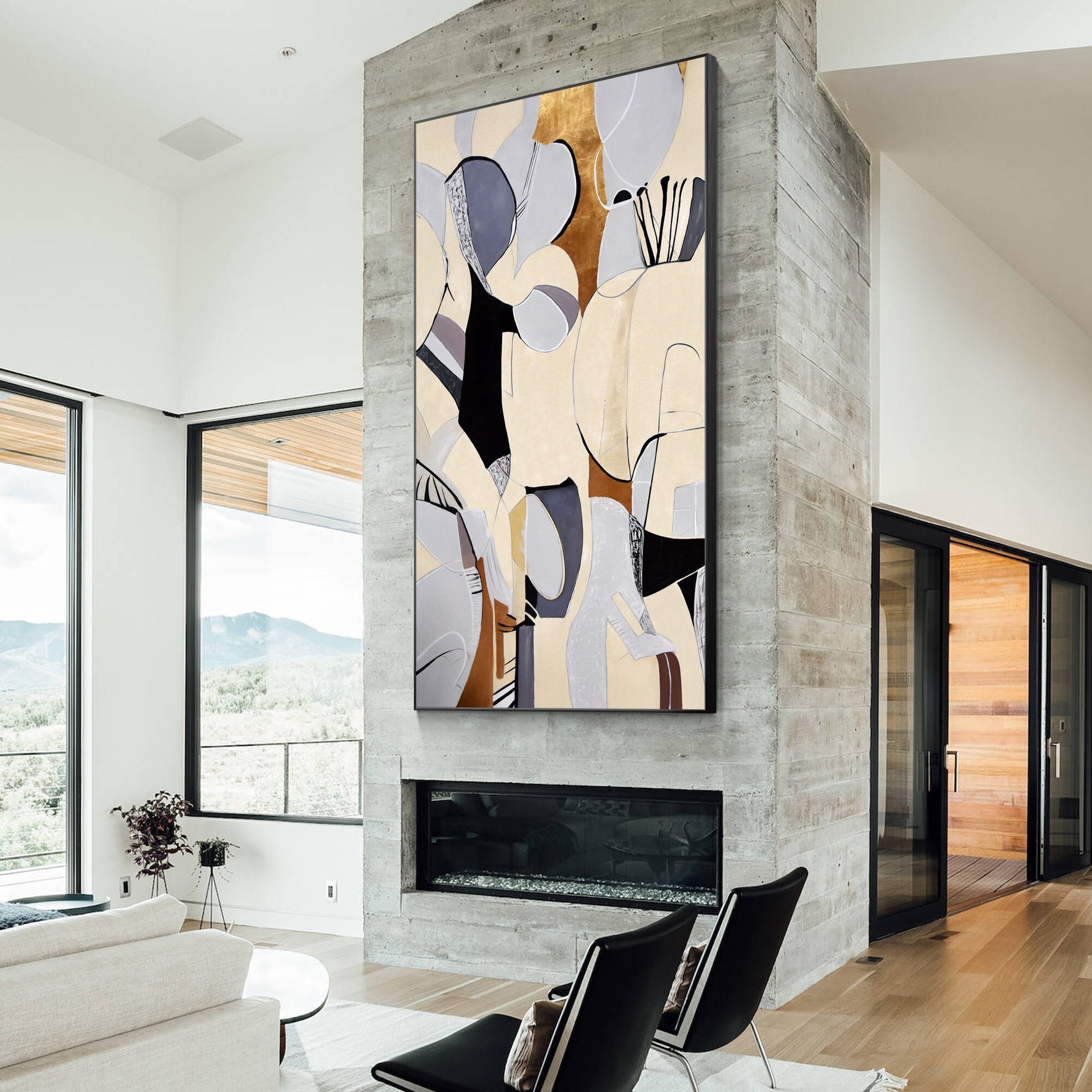 Organic Shape Abstract Painting: Beige Geometric Wall Art #4