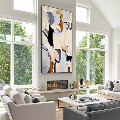 Organic Shape Abstract Painting: Beige Geometric Wall Art #5