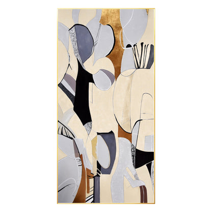 Organic Shape Abstract Painting: Beige Geometric Wall Art #7