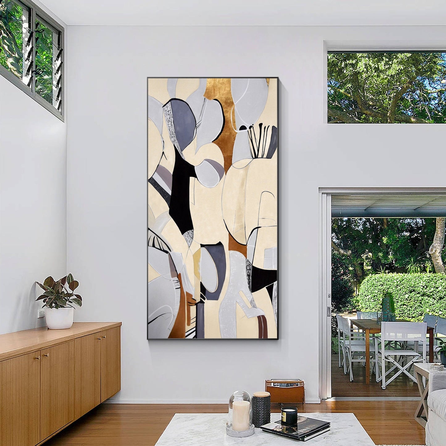 Organic Shape Abstract Painting: Beige Geometric Wall Art #1