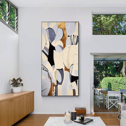 Organic Shape Abstract Painting: Beige Geometric Wall Art #1