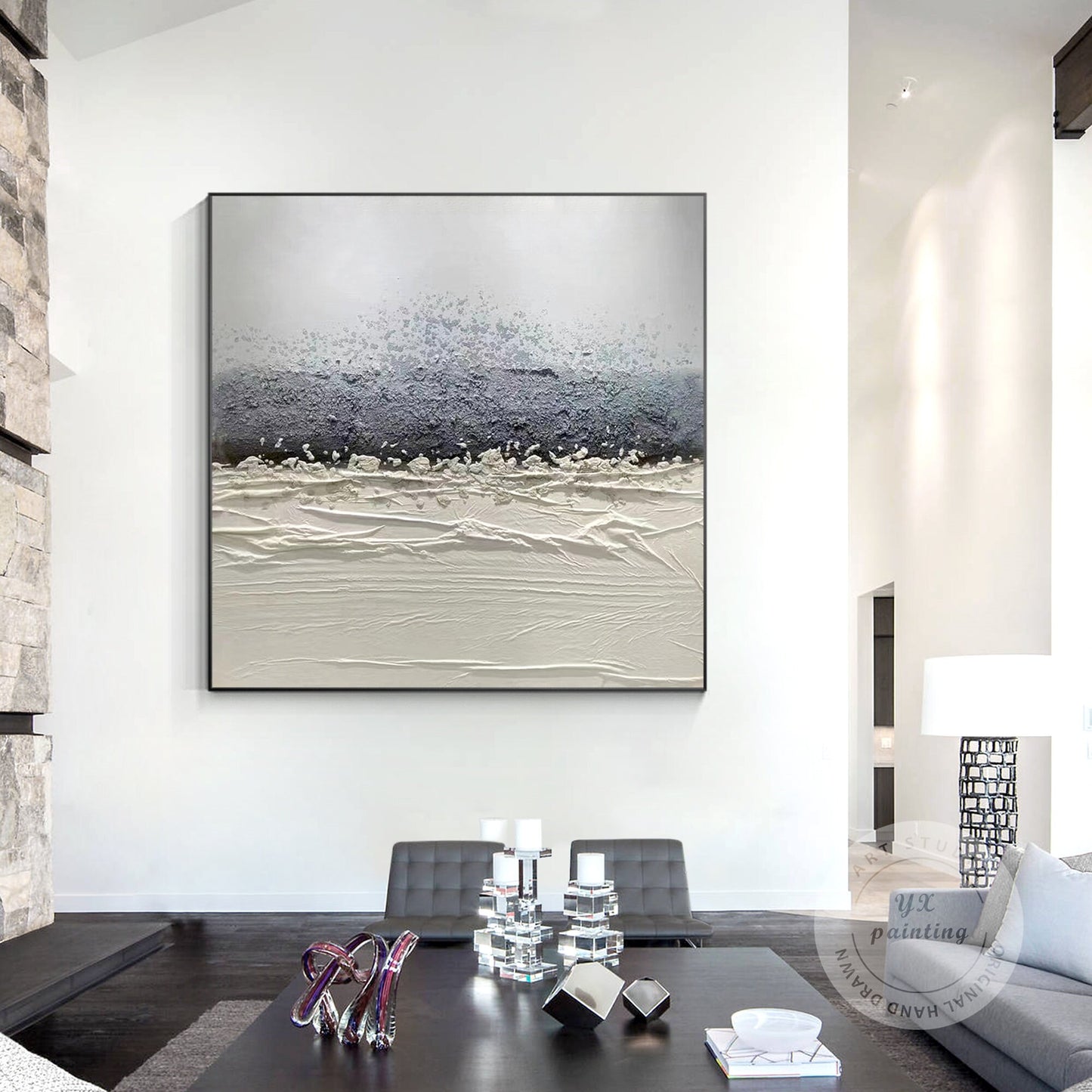 Original Abstract Texture Painting: Gray & White Nordic Wall Art #3