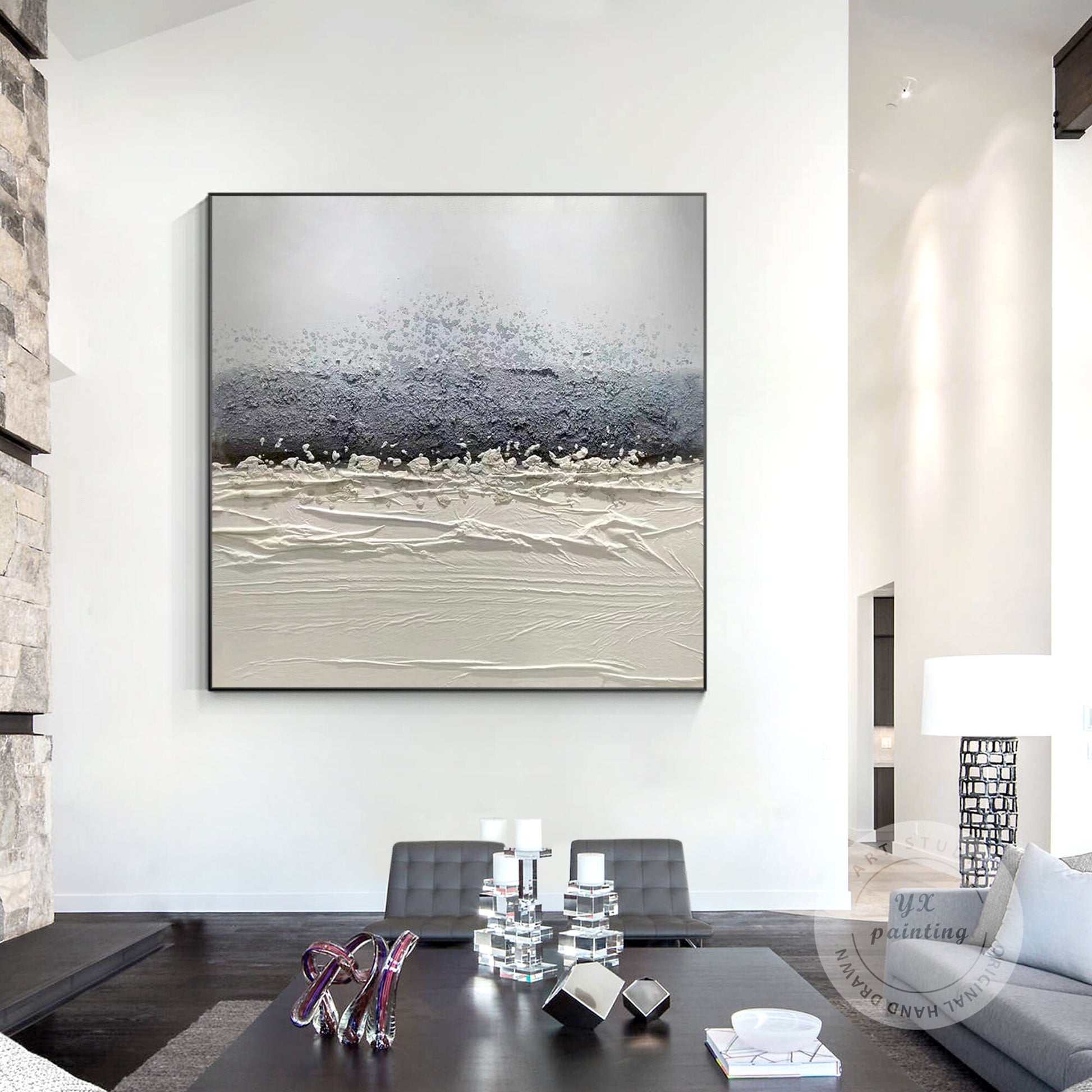 Original Abstract Texture Painting: Gray & White Nordic Wall Art #3