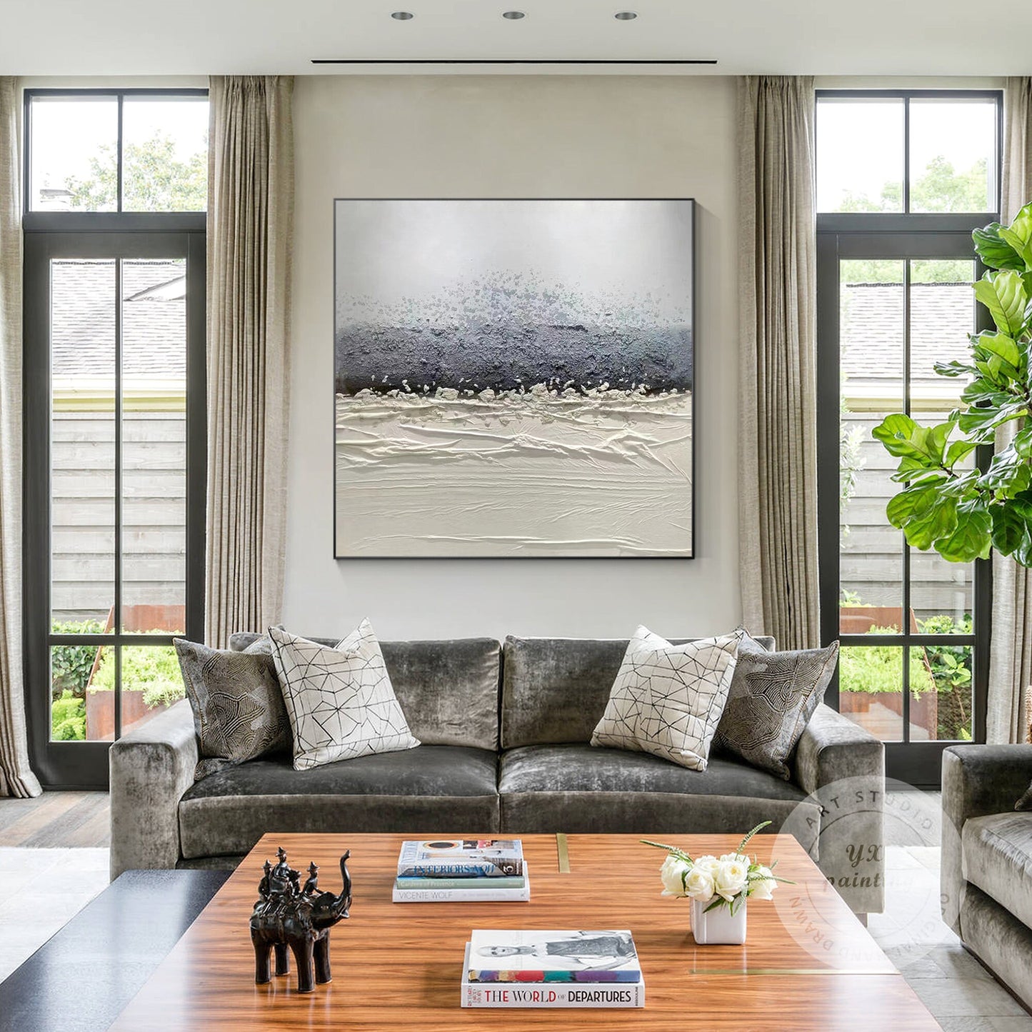 Original Abstract Texture Painting: Gray & White Nordic Wall Art #4