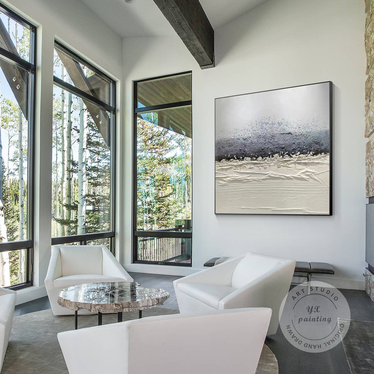 Original Abstract Texture Painting: Gray & White Nordic Wall Art #5