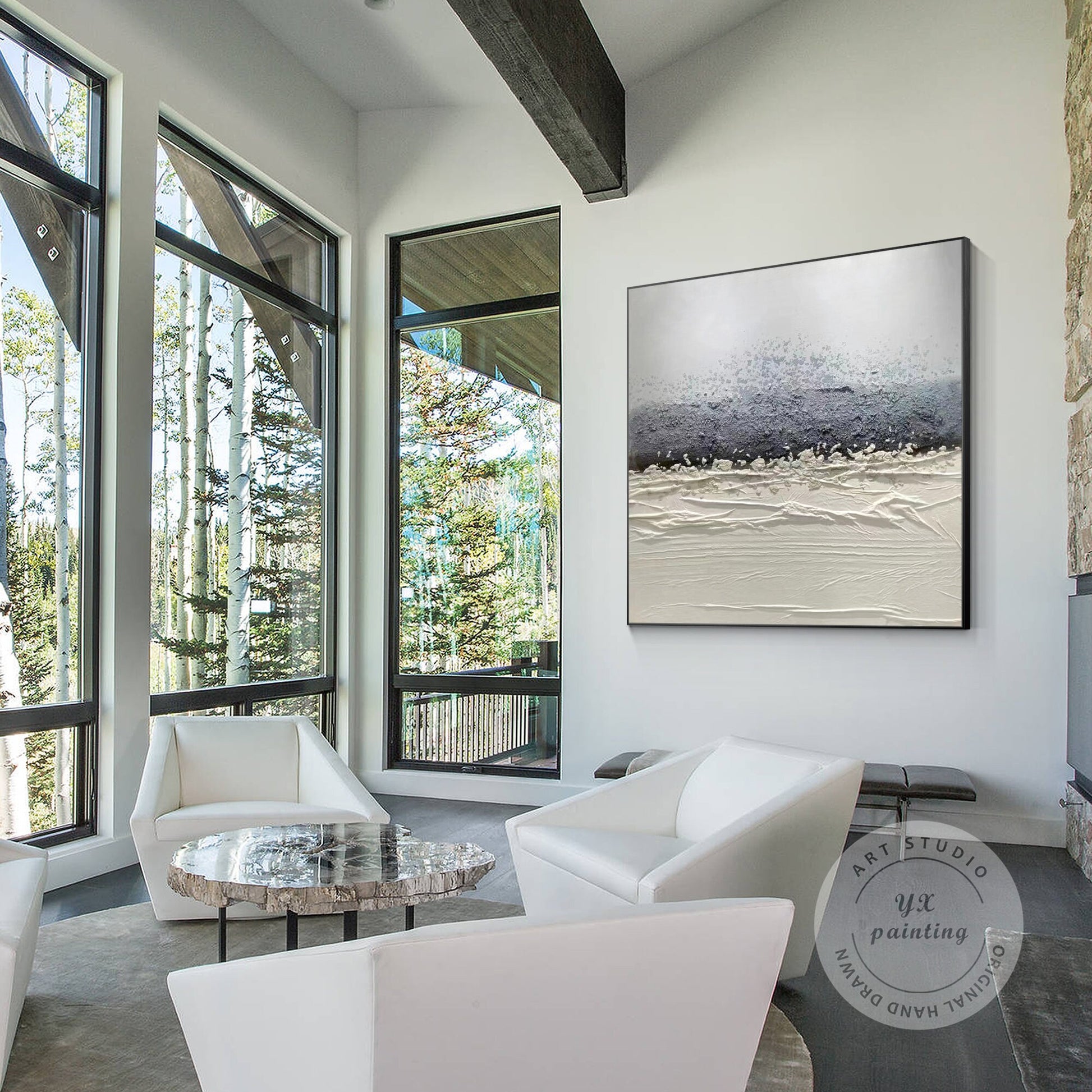 Original Abstract Texture Painting: Gray & White Nordic Wall Art #5