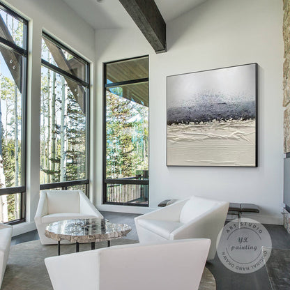 Original Abstract Texture Painting: Gray & White Nordic Wall Art #5