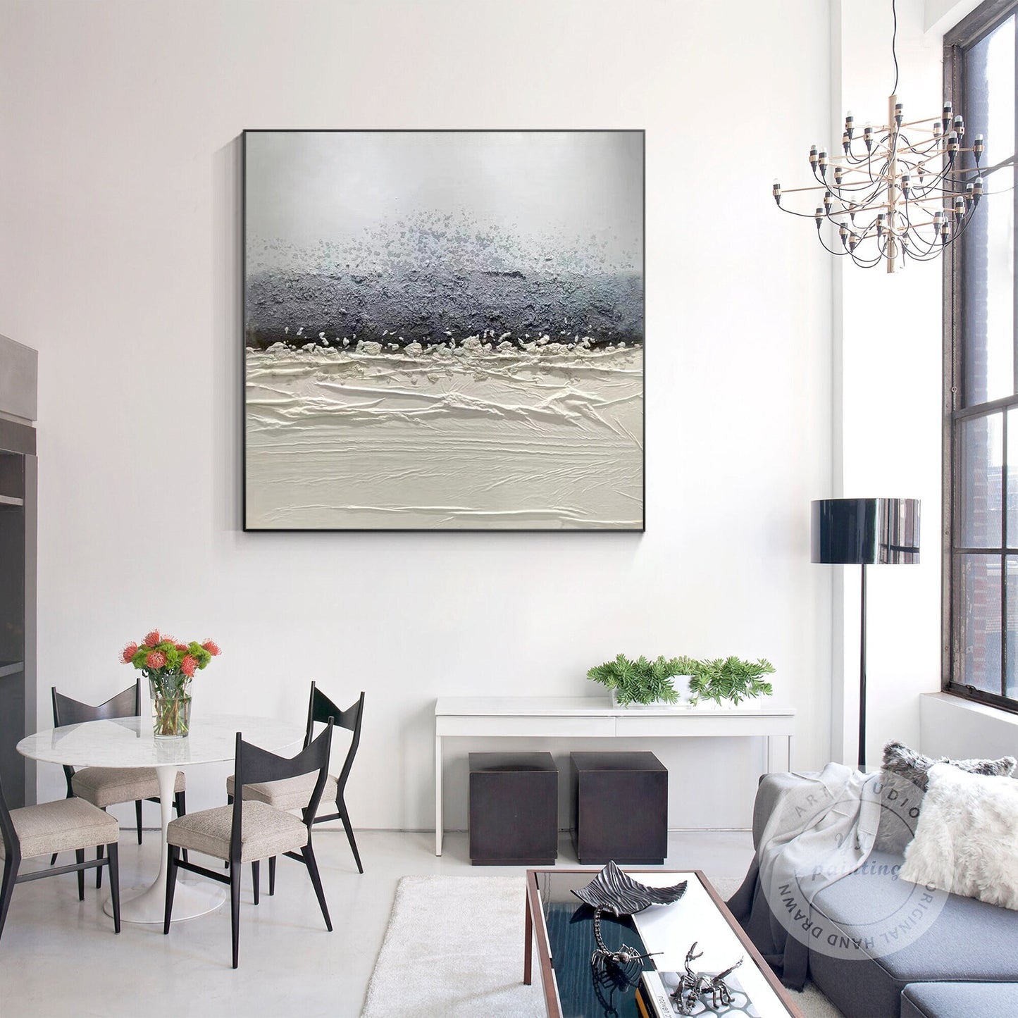 Original Abstract Texture Painting: Gray & White Nordic Wall Art #1