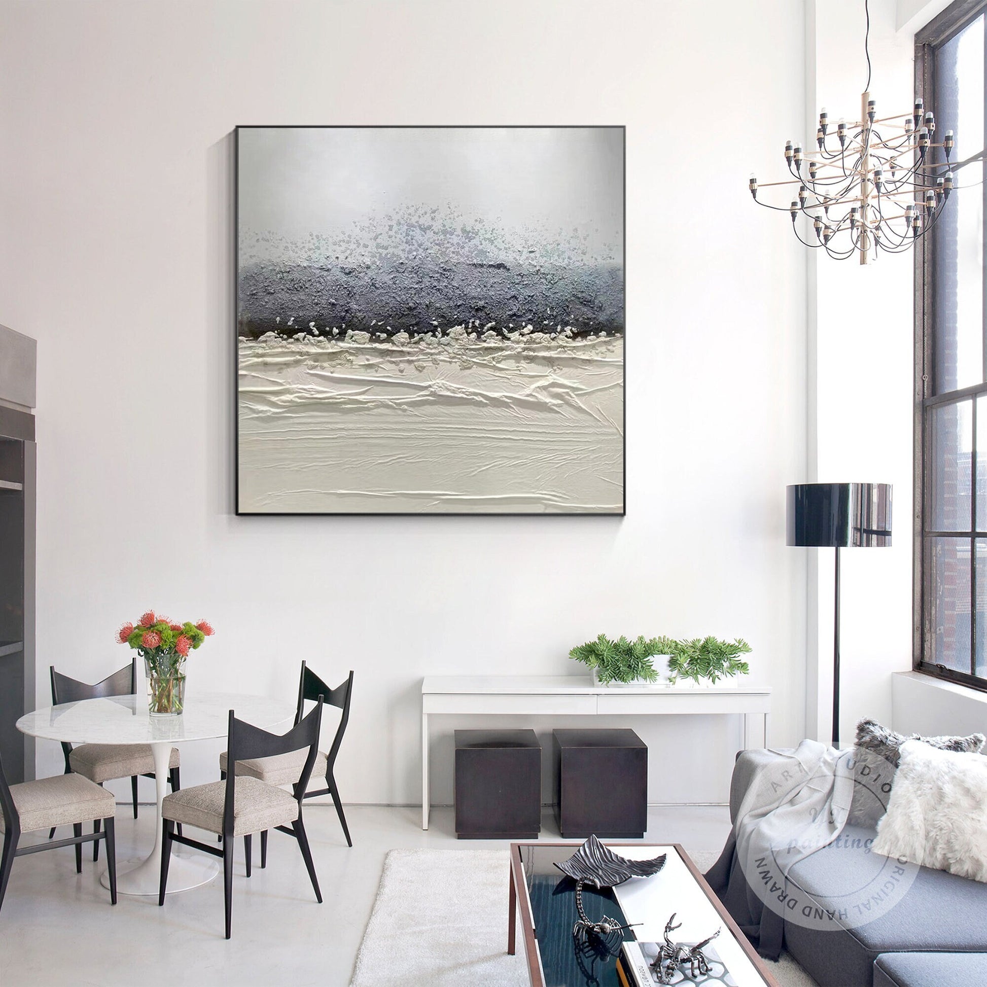 Original Abstract Texture Painting: Gray & White Nordic Wall Art #1
