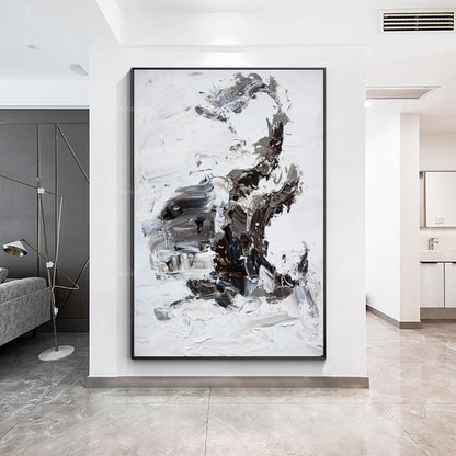 Original Black and White Abstract Painting: Textured Minimalist Wall Art #2