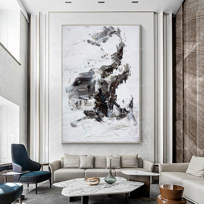 Original Black and White Abstract Painting: Textured Minimalist Wall Art #3