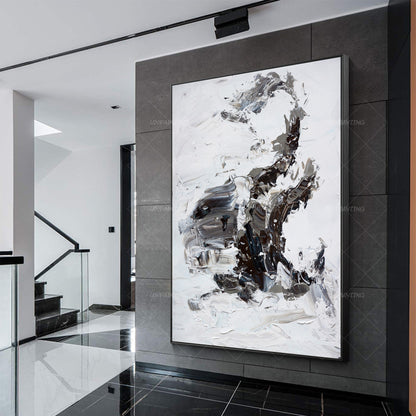 Original Black and White Abstract Painting: Textured Minimalist Wall Art #4