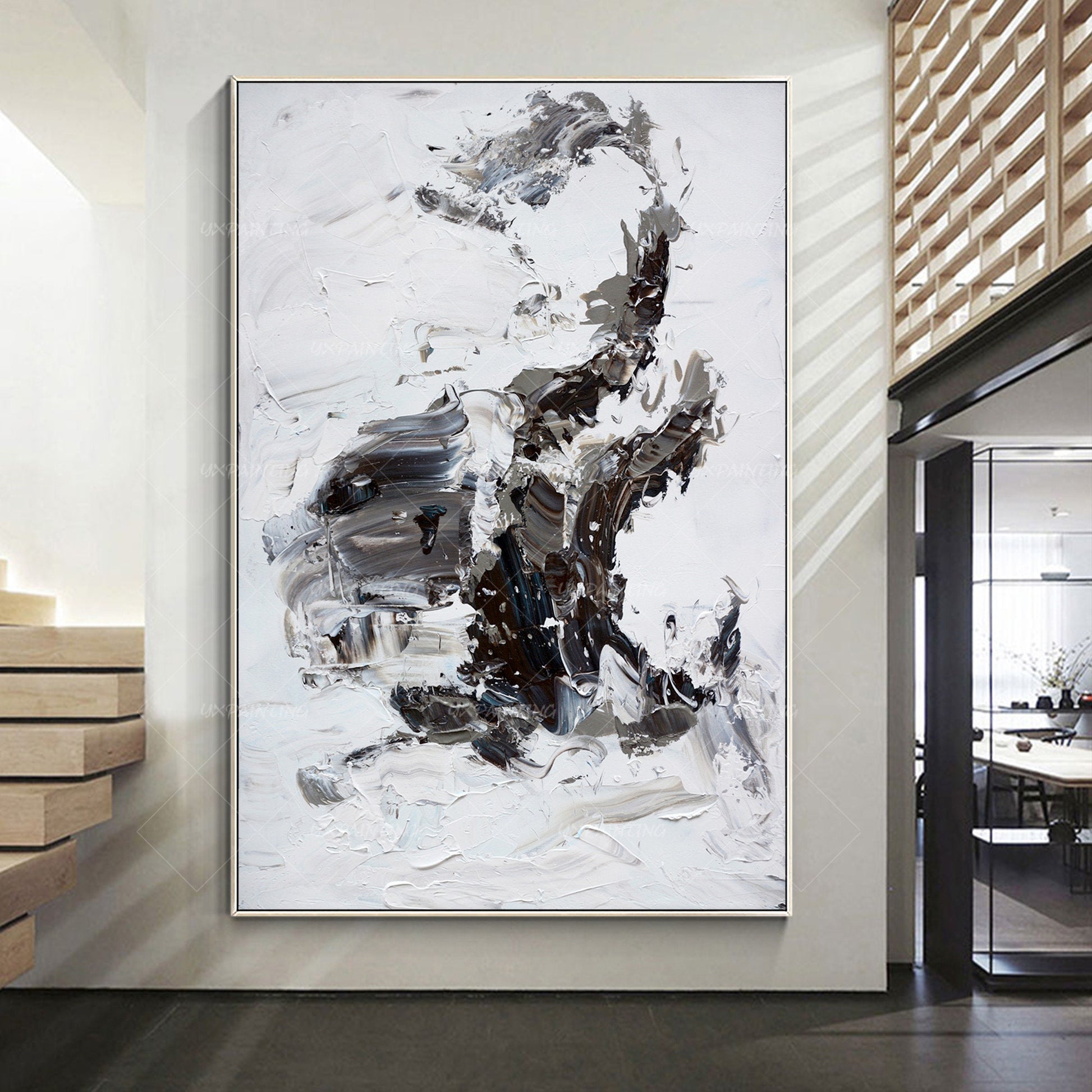 Original Black and White Abstract Painting: Textured Minimalist Wall Art #5