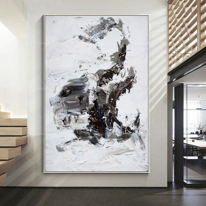 Original Black and White Abstract Painting: Textured Minimalist Wall Art #5