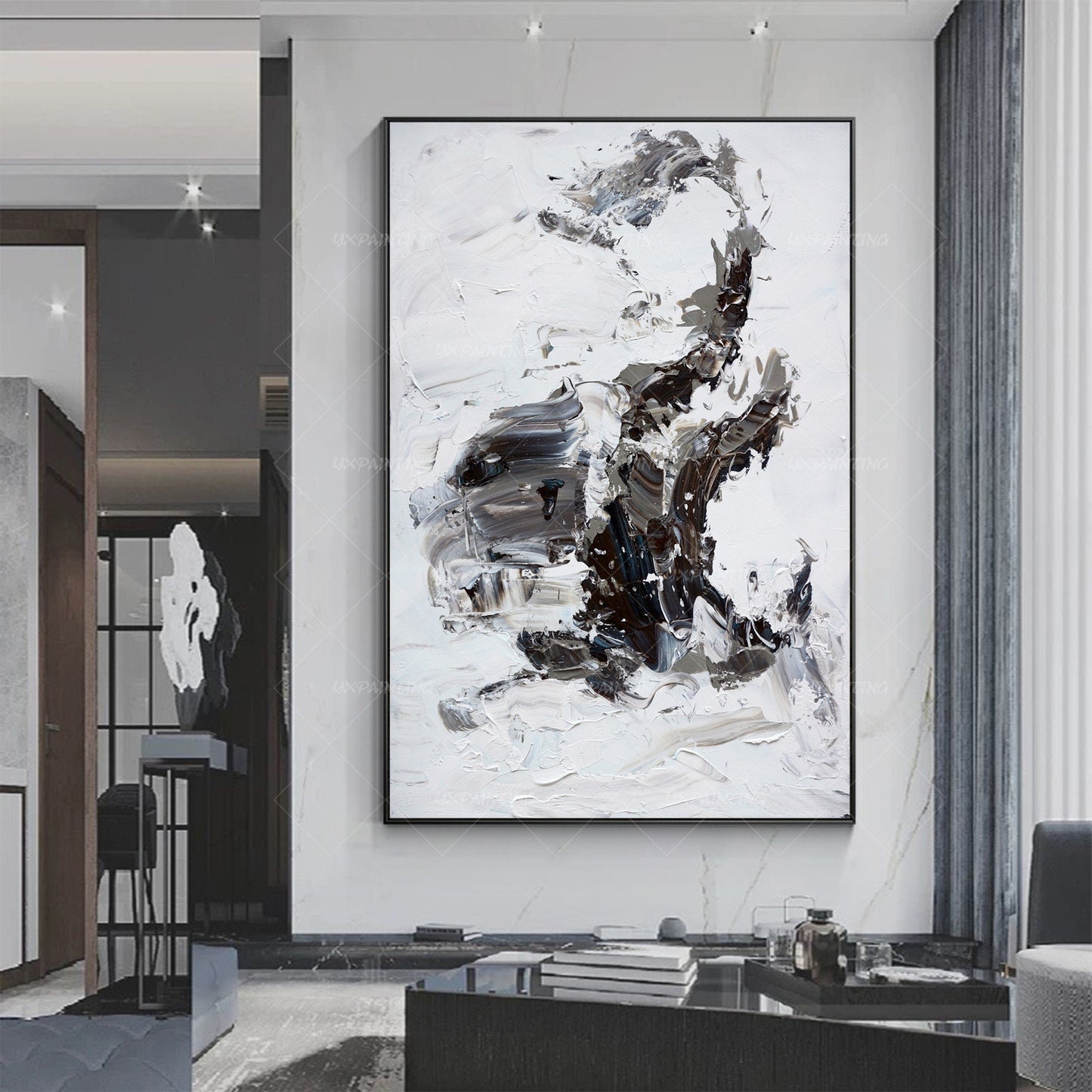 Original Black and White Abstract Painting: Textured Minimalist Wall Art #1