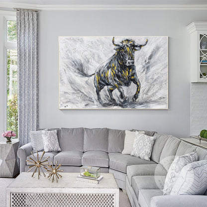 Original Bull Painting On Canvas: Black and White Textured Wall Art #3