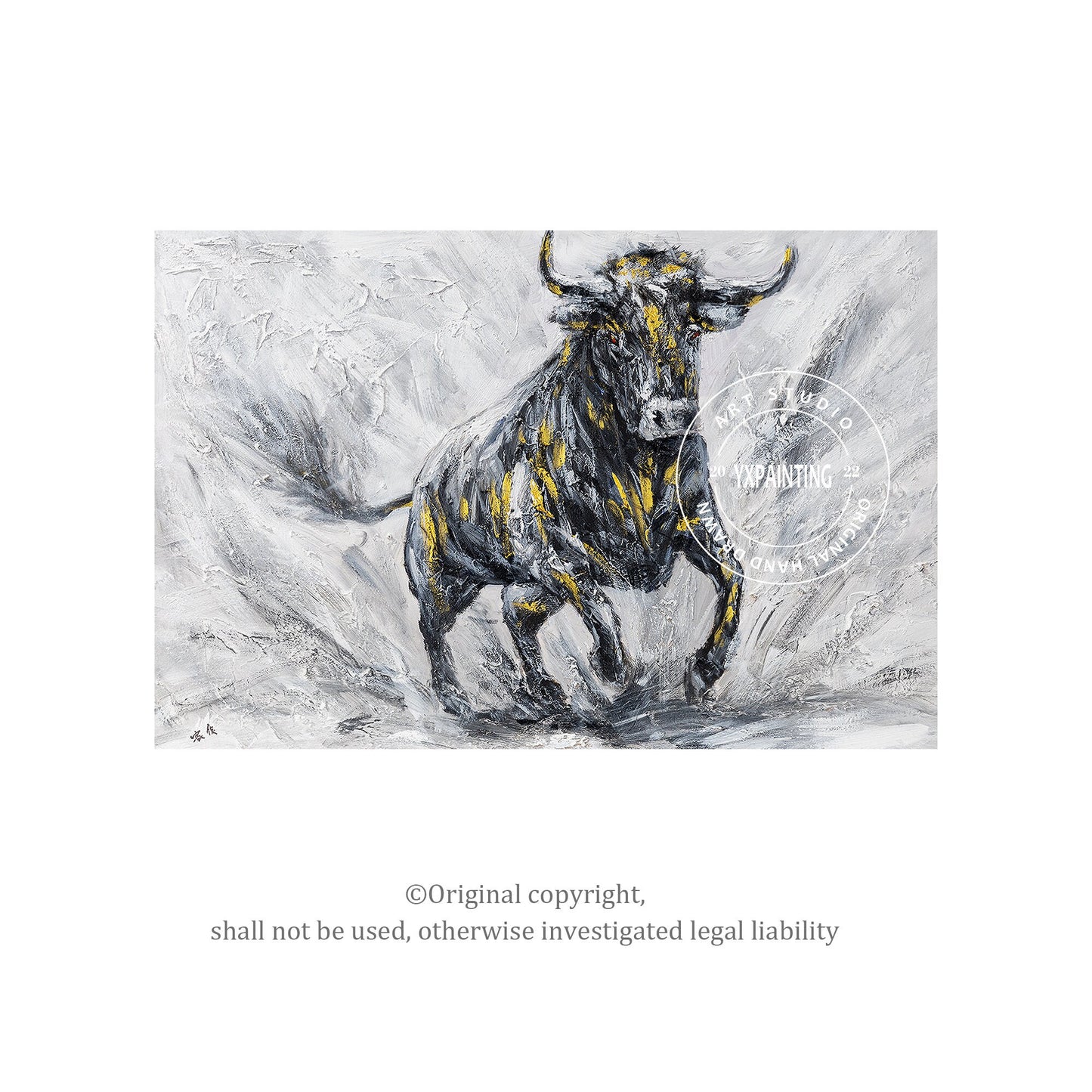 Original Bull Painting On Canvas: Black and White Textured Wall Art #5