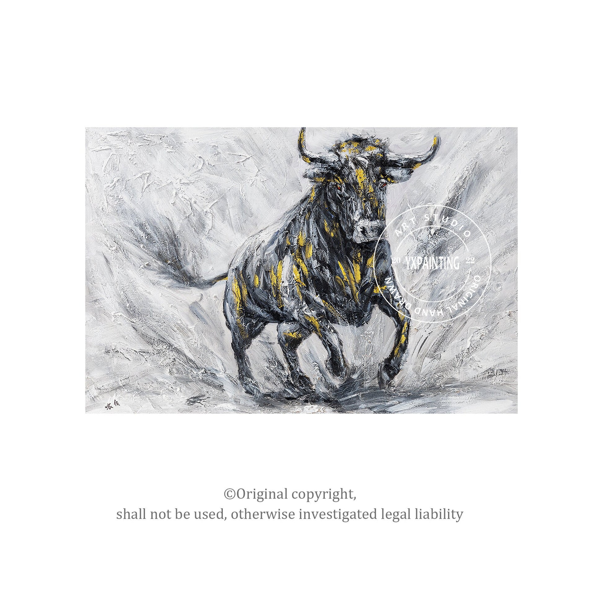 Original Bull Painting On Canvas: Black and White Textured Wall Art #5