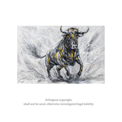 Original Bull Painting On Canvas: Black and White Textured Wall Art #5