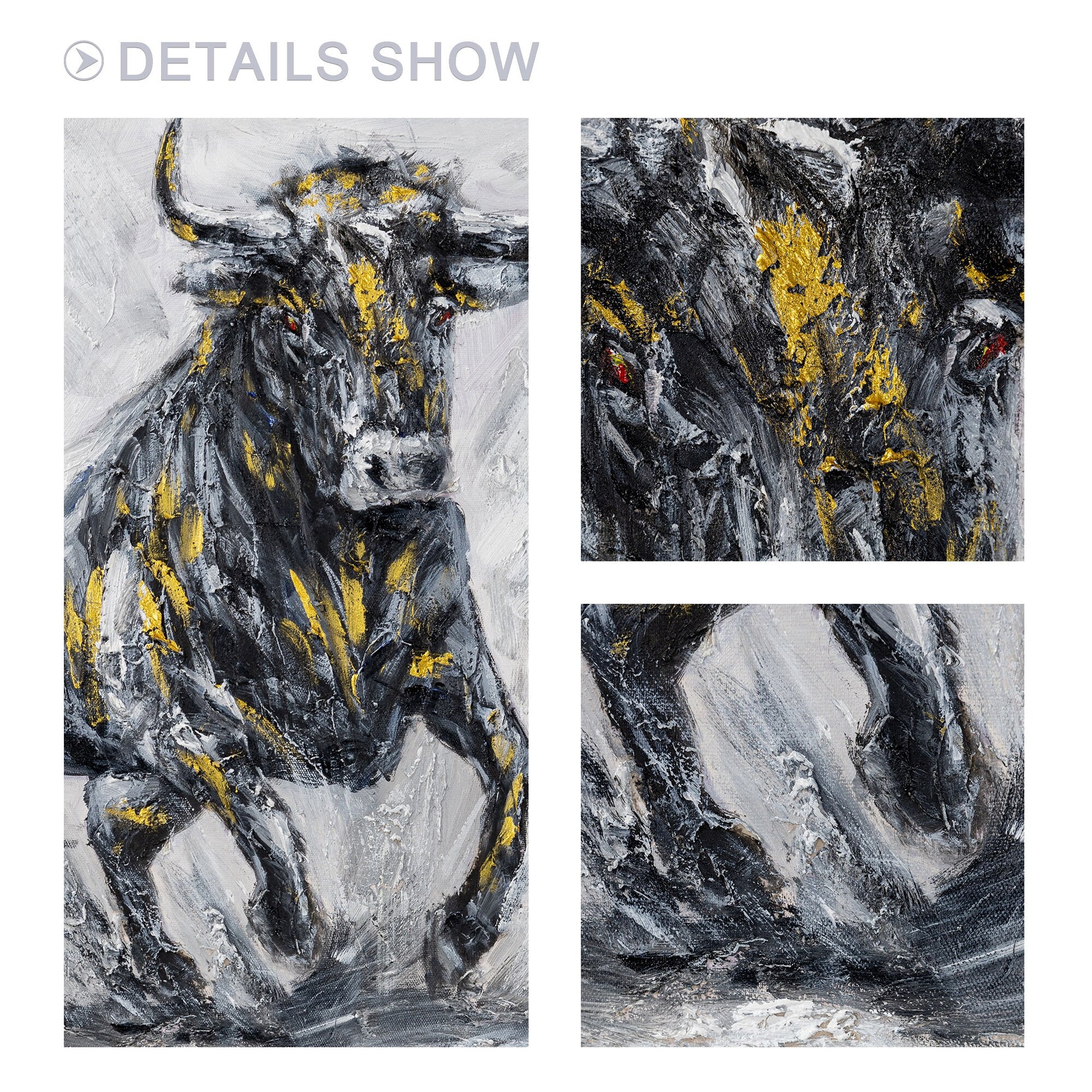 Original Bull Painting On Canvas: Black and White Textured Wall Art #6