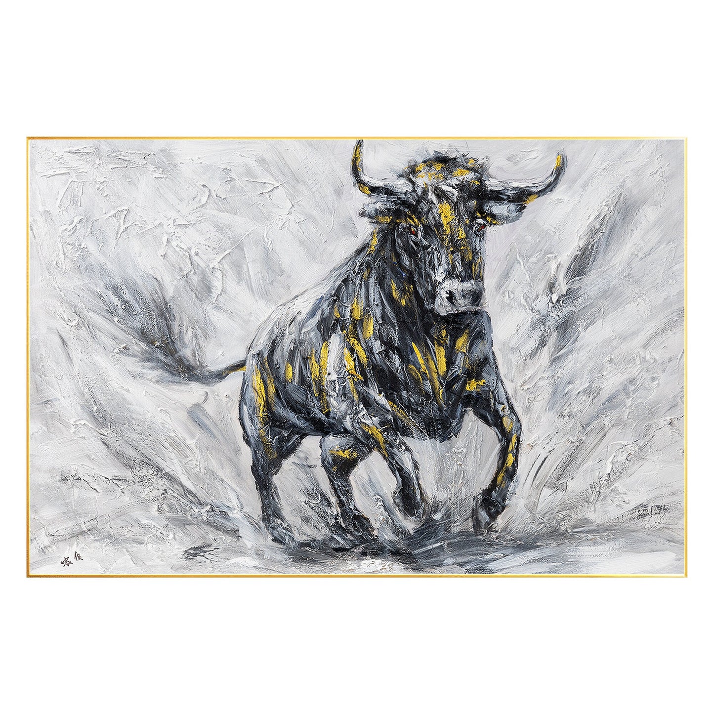 Original Bull Painting On Canvas: Black and White Textured Wall Art #8