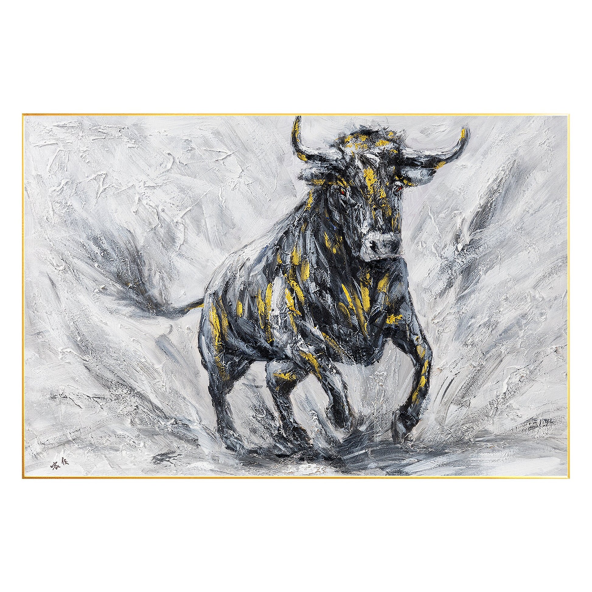 Original Bull Painting On Canvas: Black and White Textured Wall Art #8