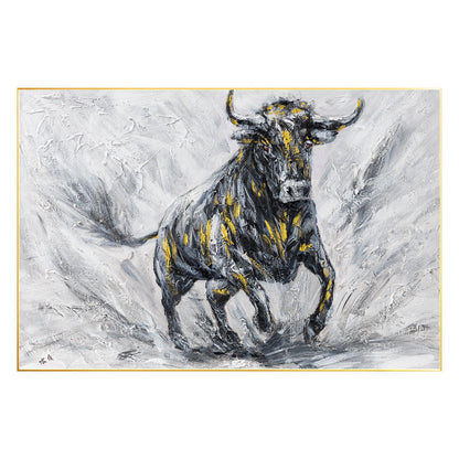 Original Bull Painting On Canvas: Black and White Textured Wall Art #8
