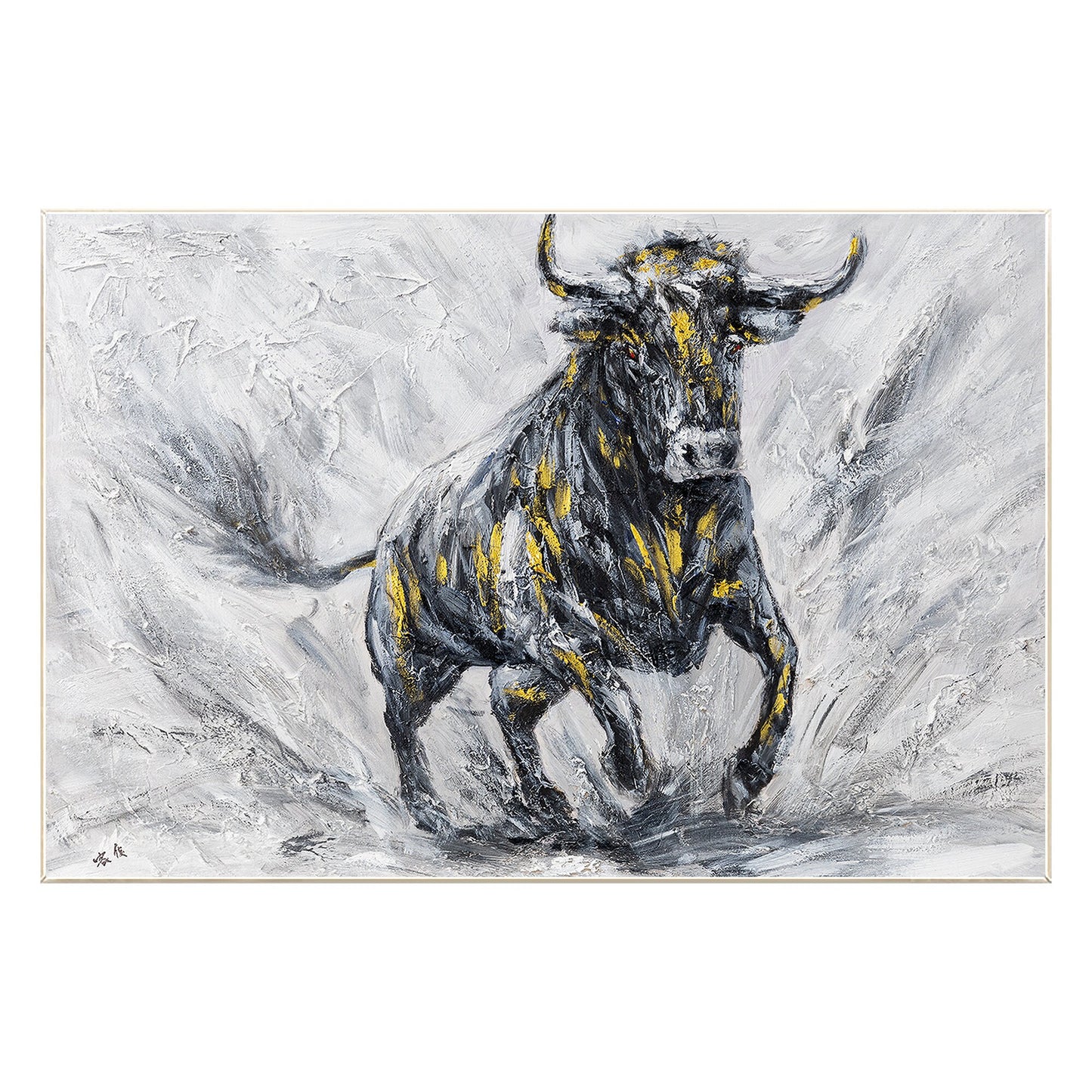 Original Bull Painting On Canvas: Black and White Textured Wall Art #9