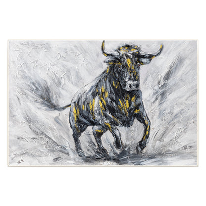 Original Bull Painting On Canvas: Black and White Textured Wall Art #9