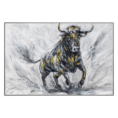Original Bull Painting On Canvas: Black and White Textured Wall Art #10