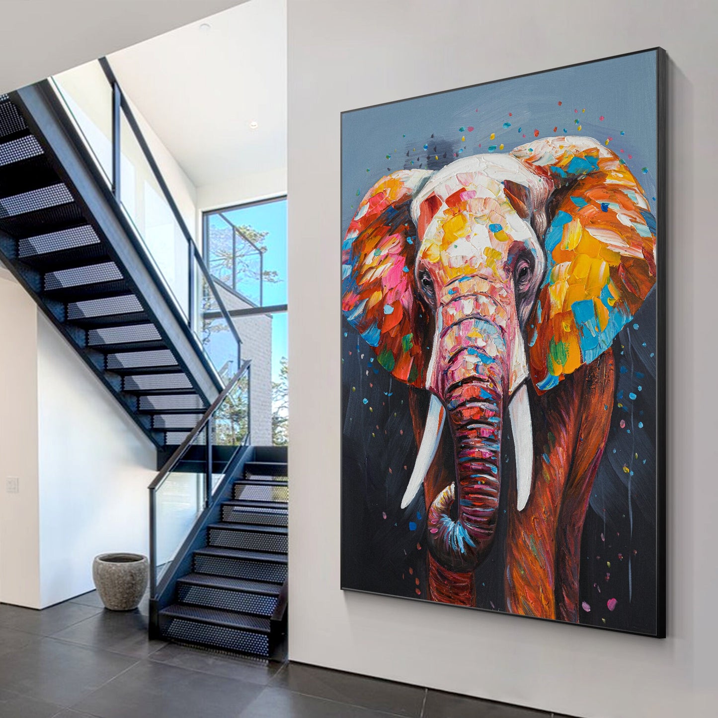 Original Colorful Elephant Painting: 3D Texture Canvas Wall Art #3