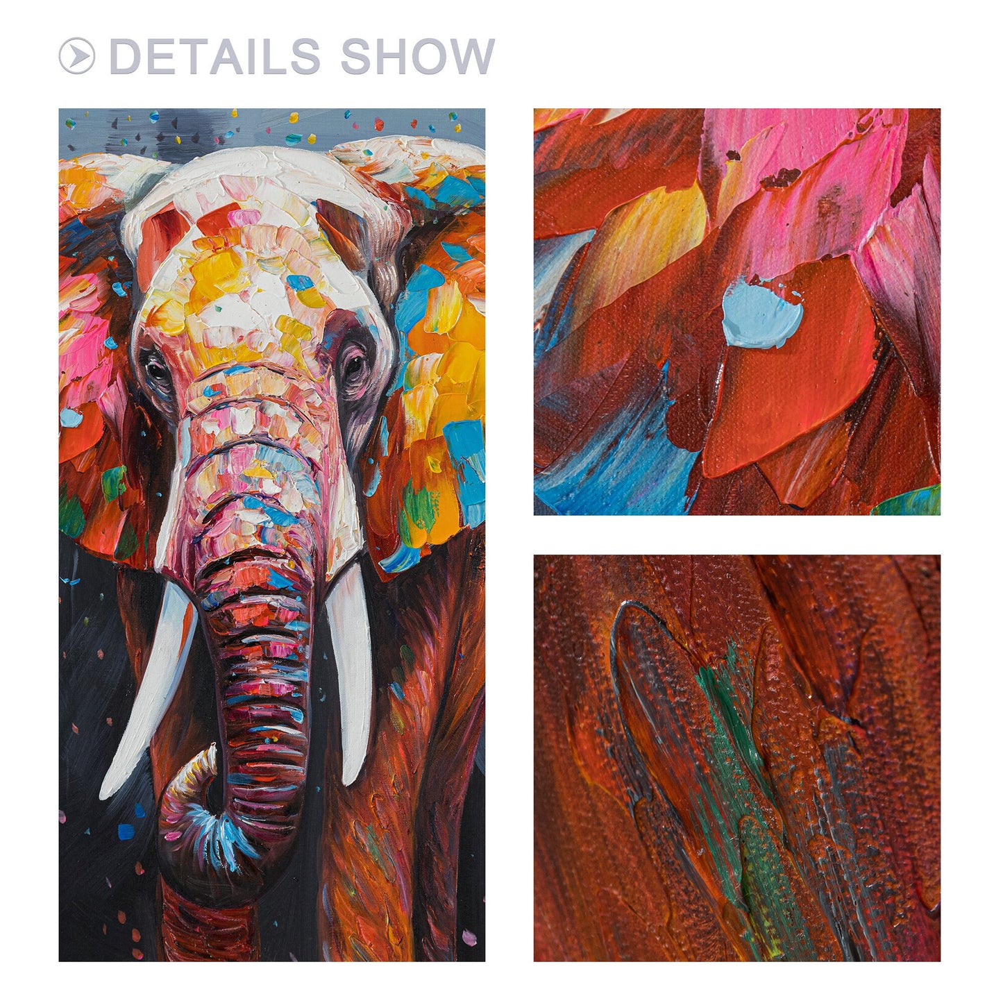 Original Colorful Elephant Painting: 3D Texture Canvas Wall Art #4