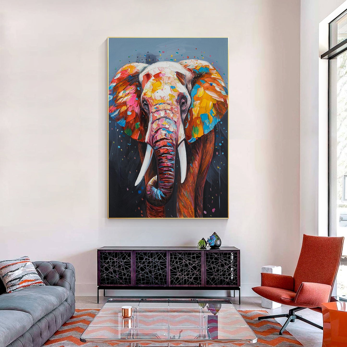 Original Colorful Elephant Painting: 3D Texture Canvas Wall Art #5