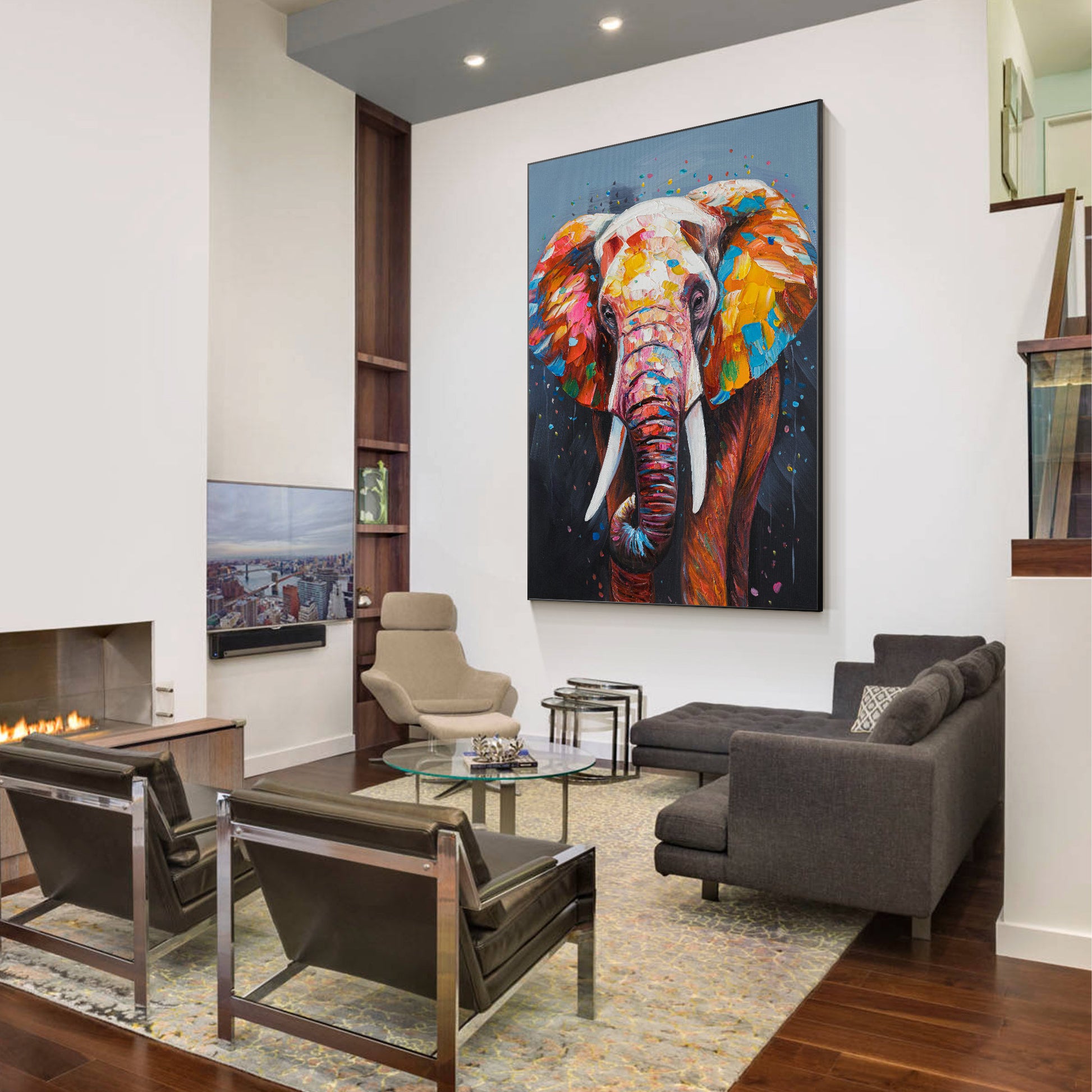 Original Colorful Elephant Painting: 3D Texture Canvas Wall Art #6