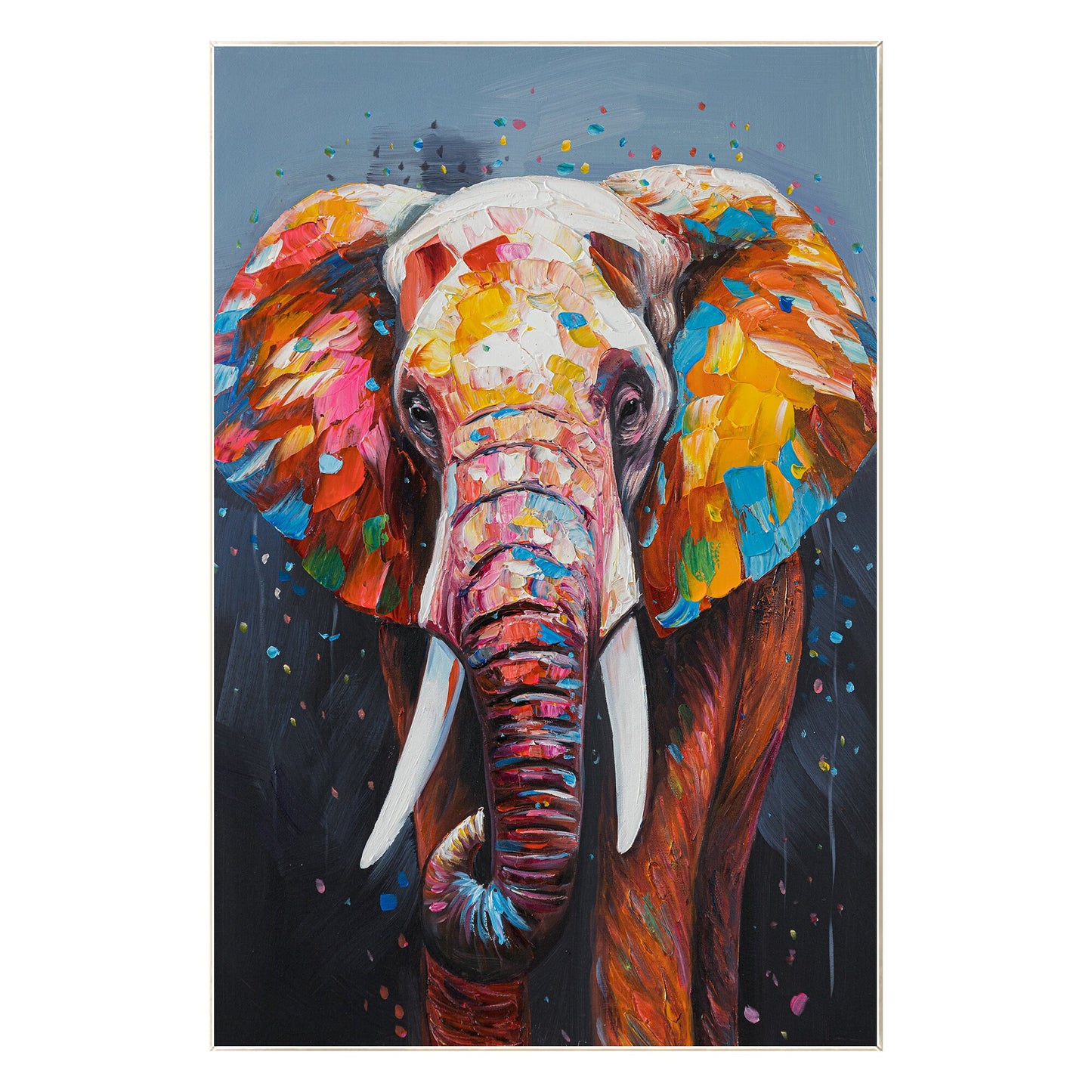 Original Colorful Elephant Painting: 3D Texture Canvas Wall Art #9