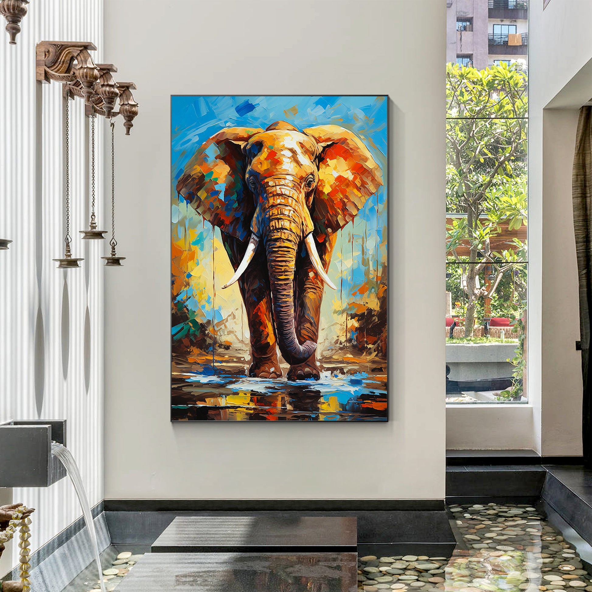 Original Colorful Elephant Painting: Palette Knife POP Art on Canvas #2