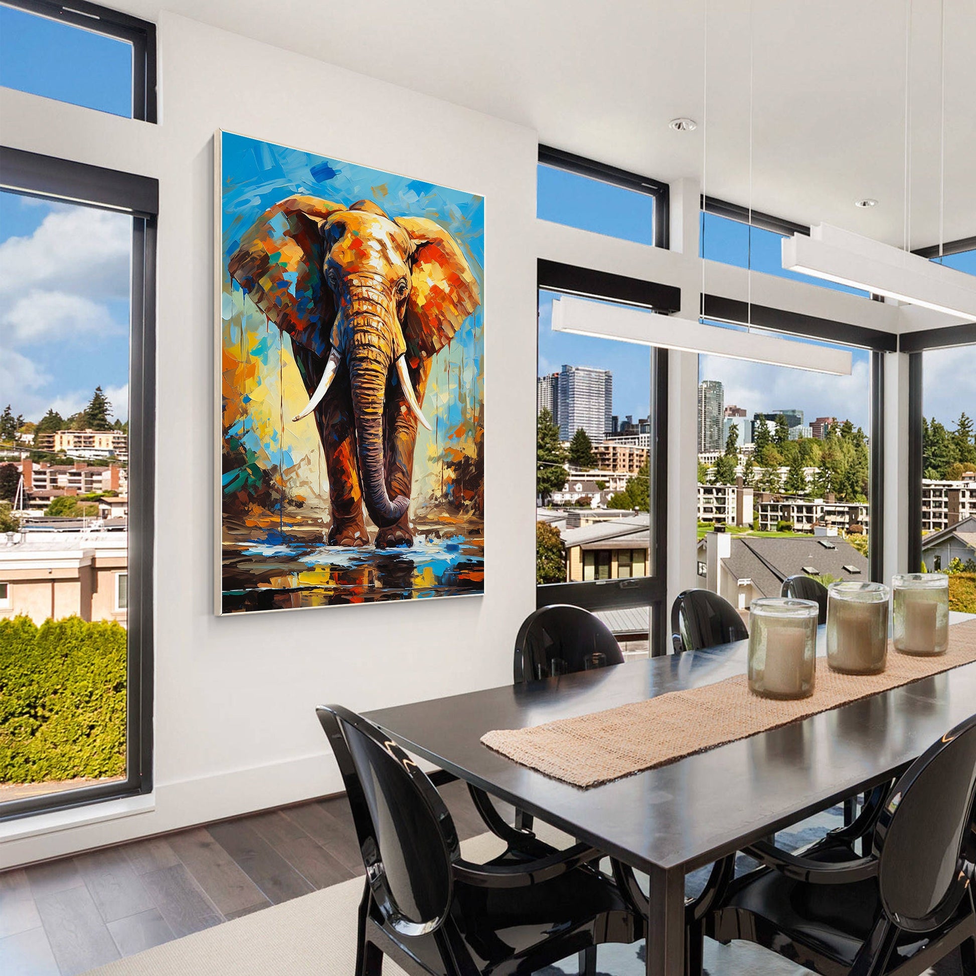 Original Colorful Elephant Painting: Palette Knife POP Art on Canvas #3