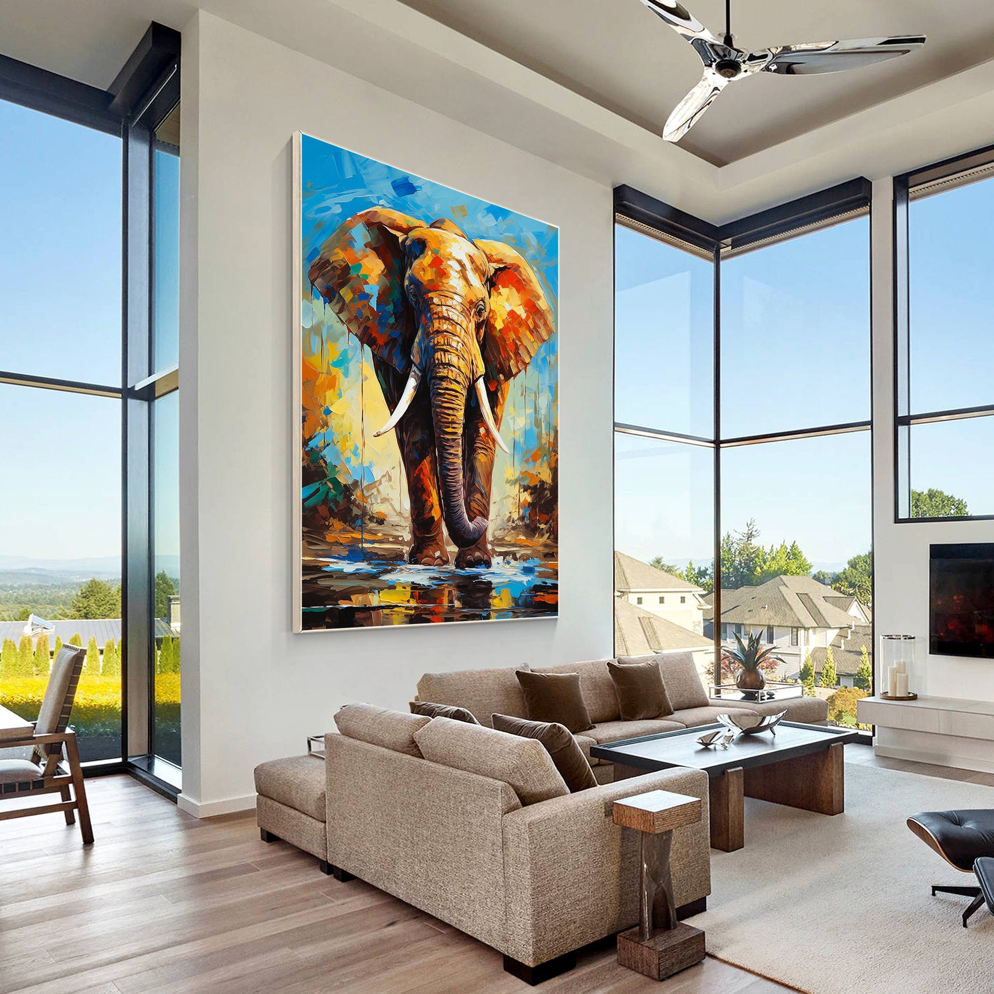 Original Colorful Elephant Painting: Palette Knife POP Art on Canvas #4