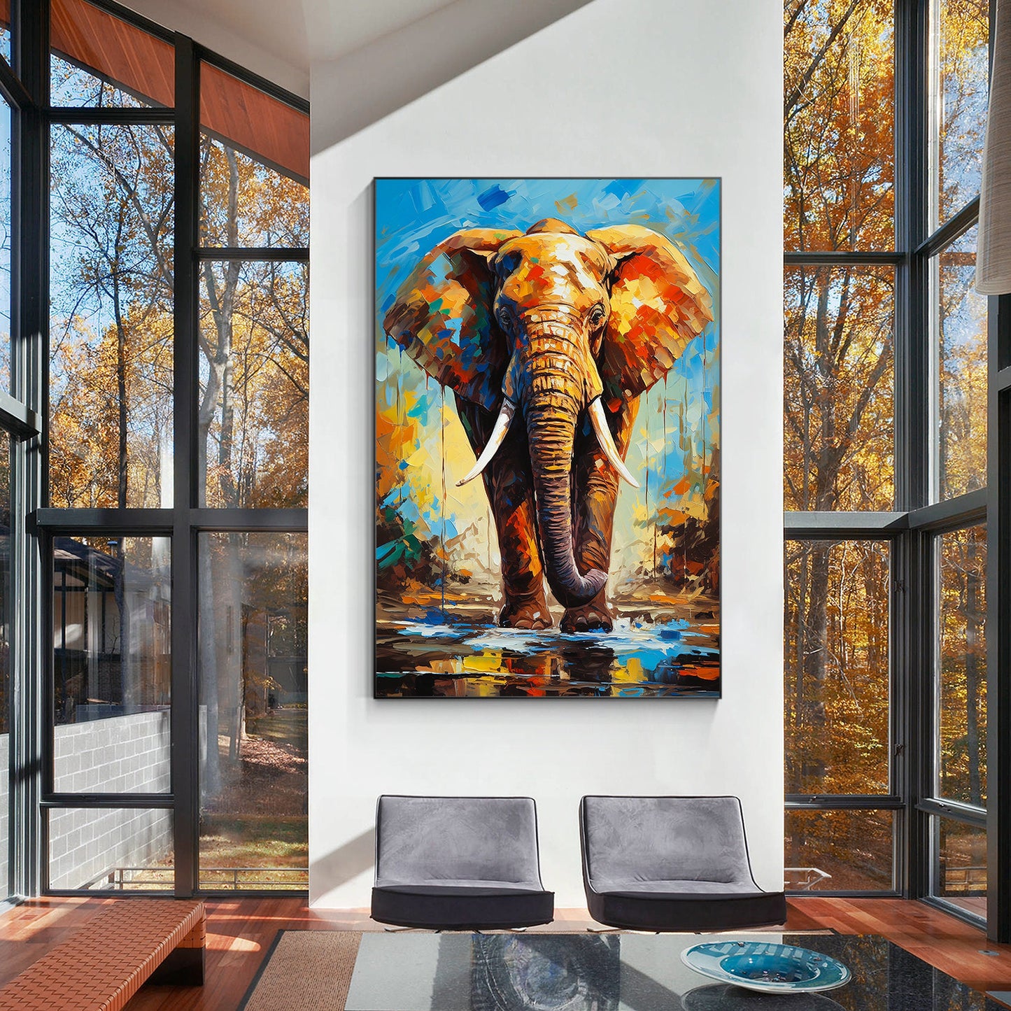 Original Colorful Elephant Painting: Palette Knife POP Art on Canvas #5