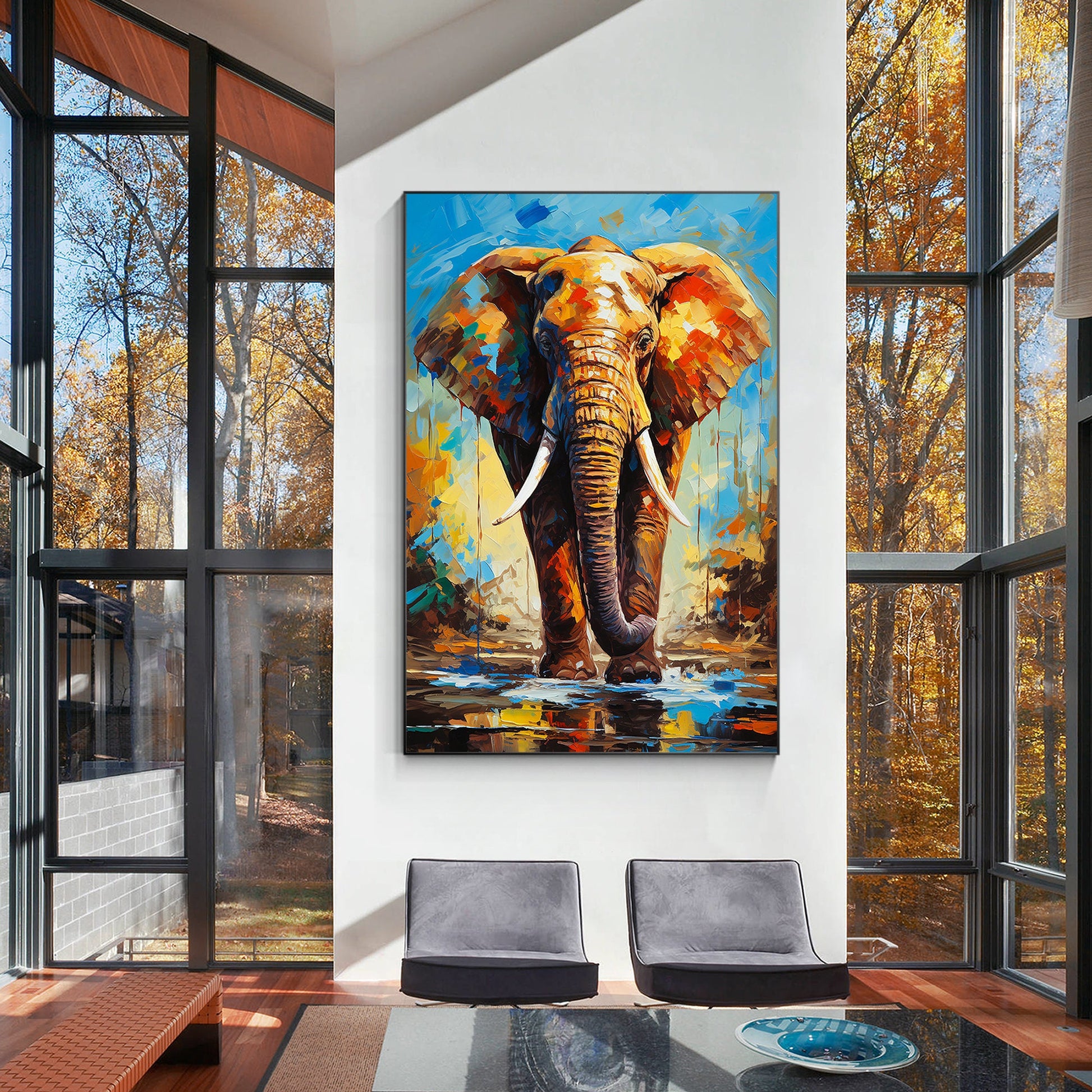 Original Colorful Elephant Painting: Palette Knife POP Art on Canvas #5