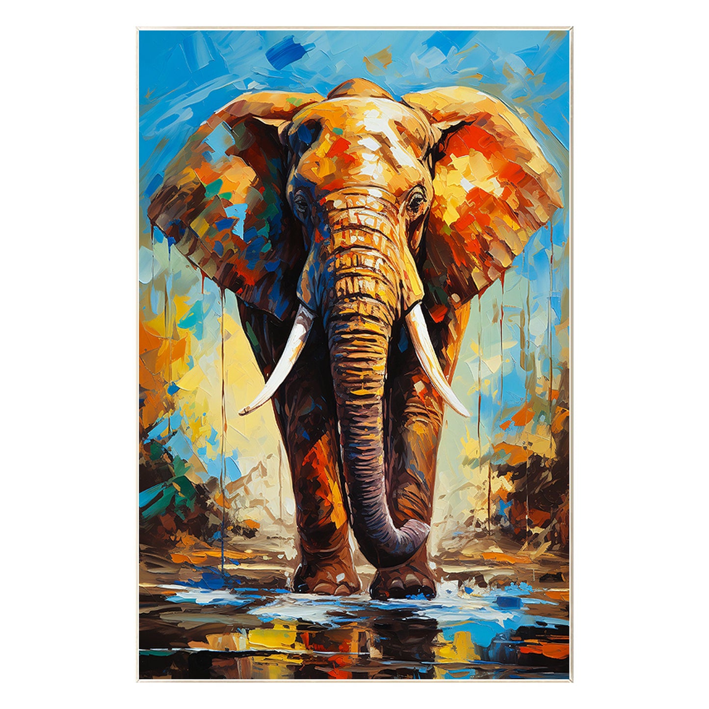 Original Colorful Elephant Painting: Palette Knife POP Art on Canvas #8