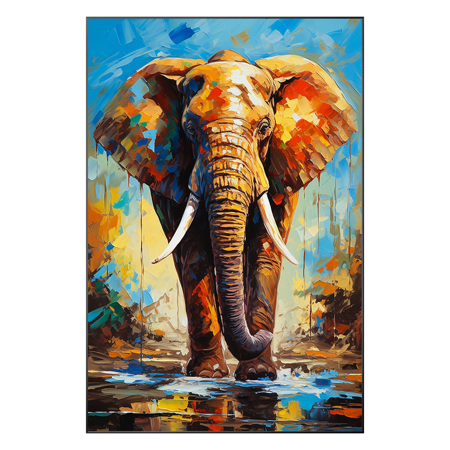 Original Colorful Elephant Painting: Palette Knife POP Art on Canvas #9